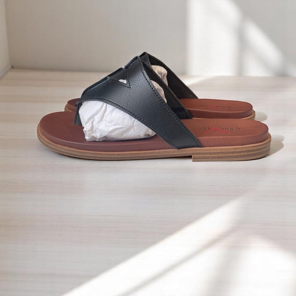 Amore Mayte Black Leather Sandals Size 65M Flat‎ Slide Summer Comfort Shoe